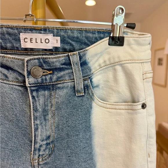 Cello Mid Rise Flare Jeans Two-Tone Boho Frayed Hem Denim - Size 1 - Picture 5 of 6